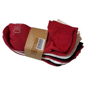 New Rae Dunn Christmas Socks Ankle Length 10 Pair Womens Size 5 - 10 Red Black